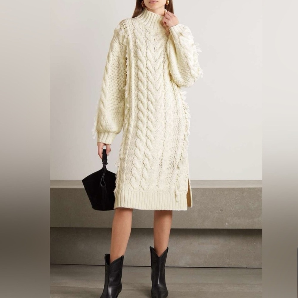 FARM Rio Ivory Cable Knit Long Sleeve Dress